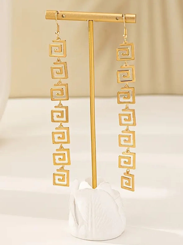 Greek Key Spiral Shaped Long Earrings