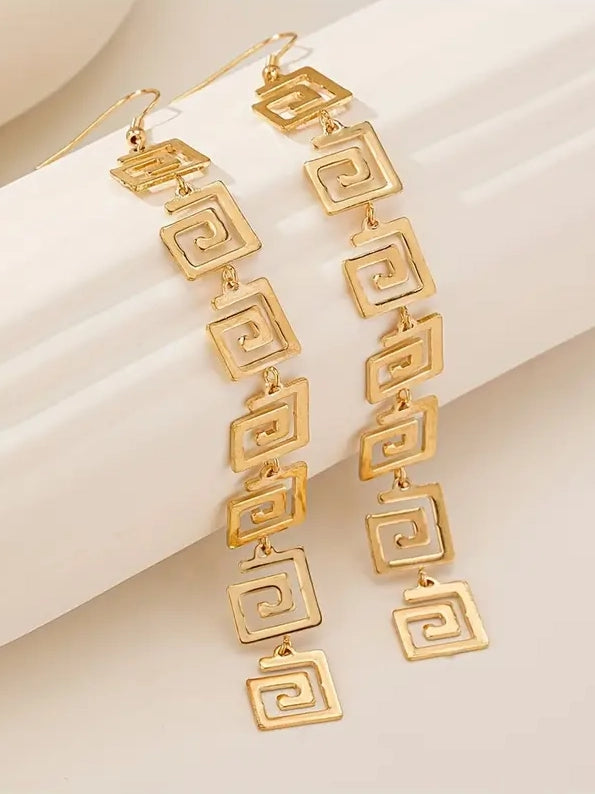 Greek Key Spiral Shaped Long Earrings