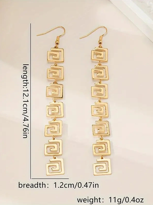 Greek Key Spiral Shaped Long Earrings