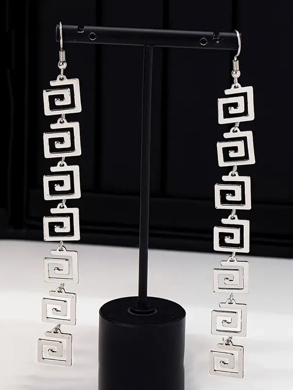 Greek Key Spiral Shaped Long Earrings