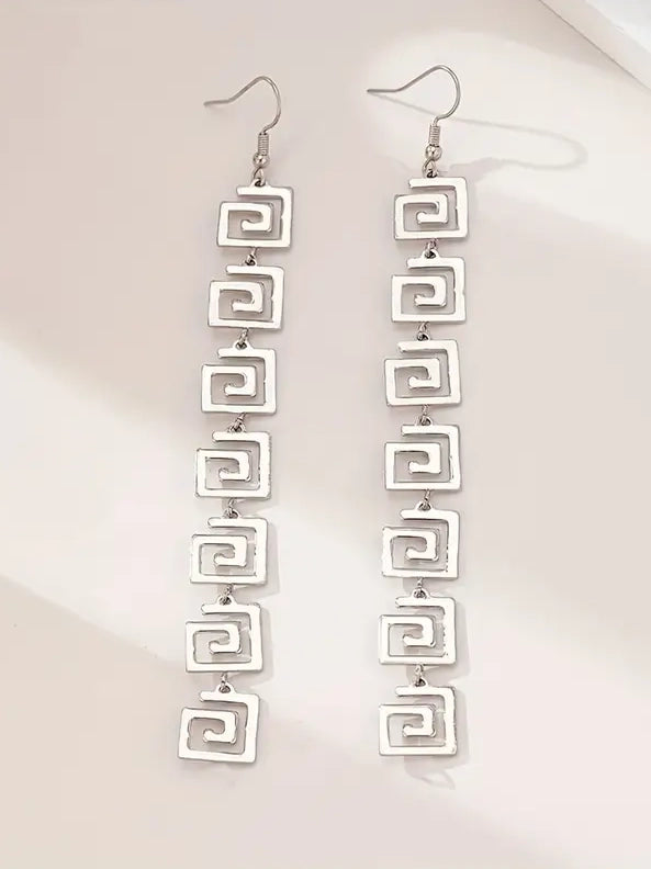 Greek Key Spiral Shaped Long Earrings
