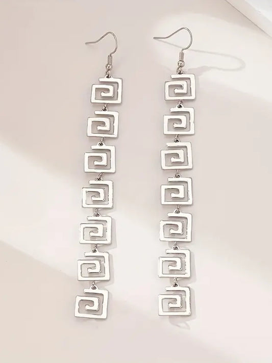 Greek Key Spiral Shaped Long Earrings
