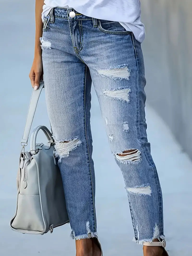 Yvette Plus Size Ankle Distressed Skinny Jeans