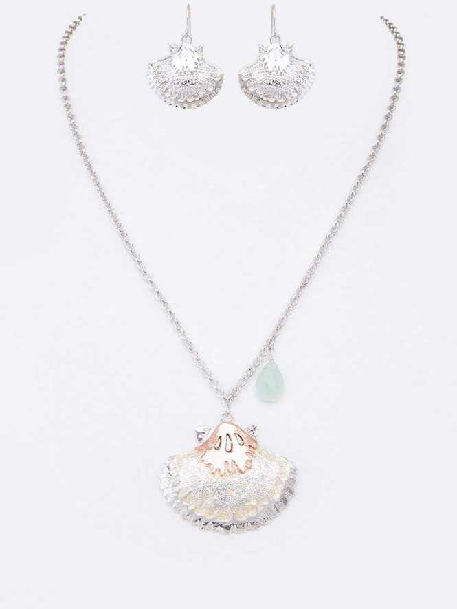 Enamel Sea Shell Pendant Necklace Set