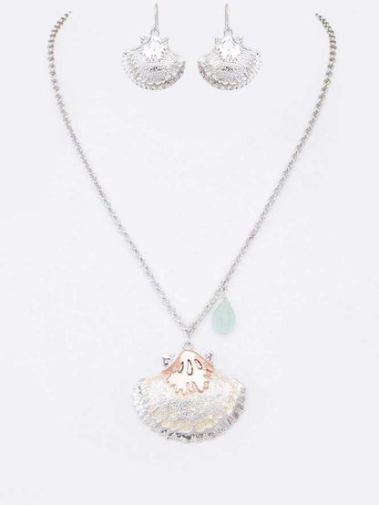 Enamel Sea Shell Pendant Necklace Set