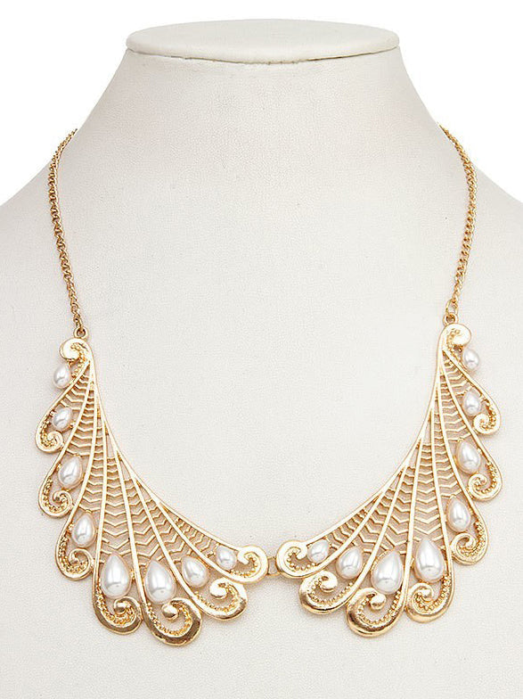 Scalloped Winged Necklace with Pearl Accents