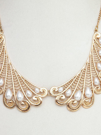 Scalloped Winged Necklace with Pearl Accents