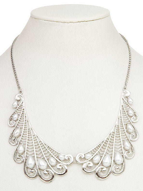 Scalloped Winged Necklace with Pearl Accents