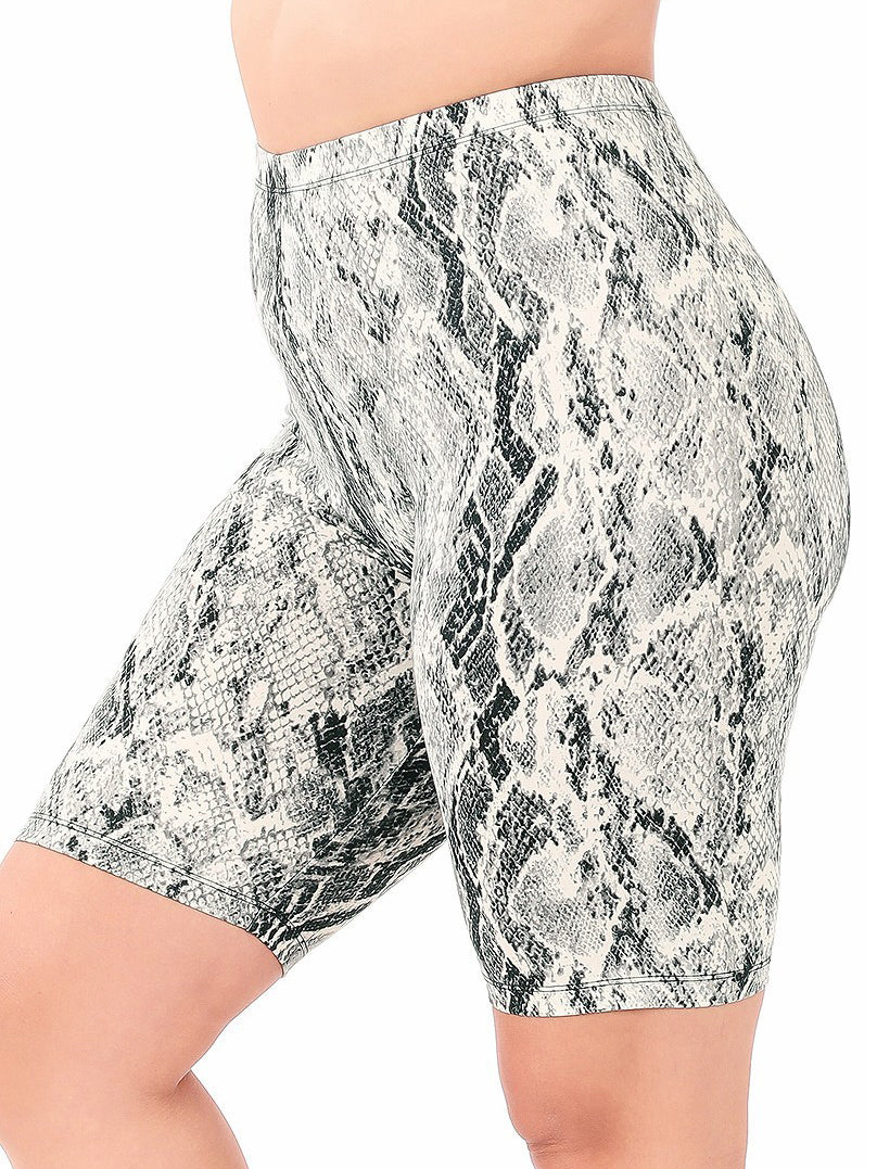 Elany Buttery Soft Plus Size Biker Shorts in Snake print