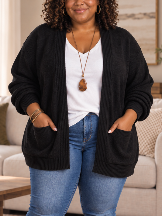 Mona Open Front Plus Size Cardigan with Pockets