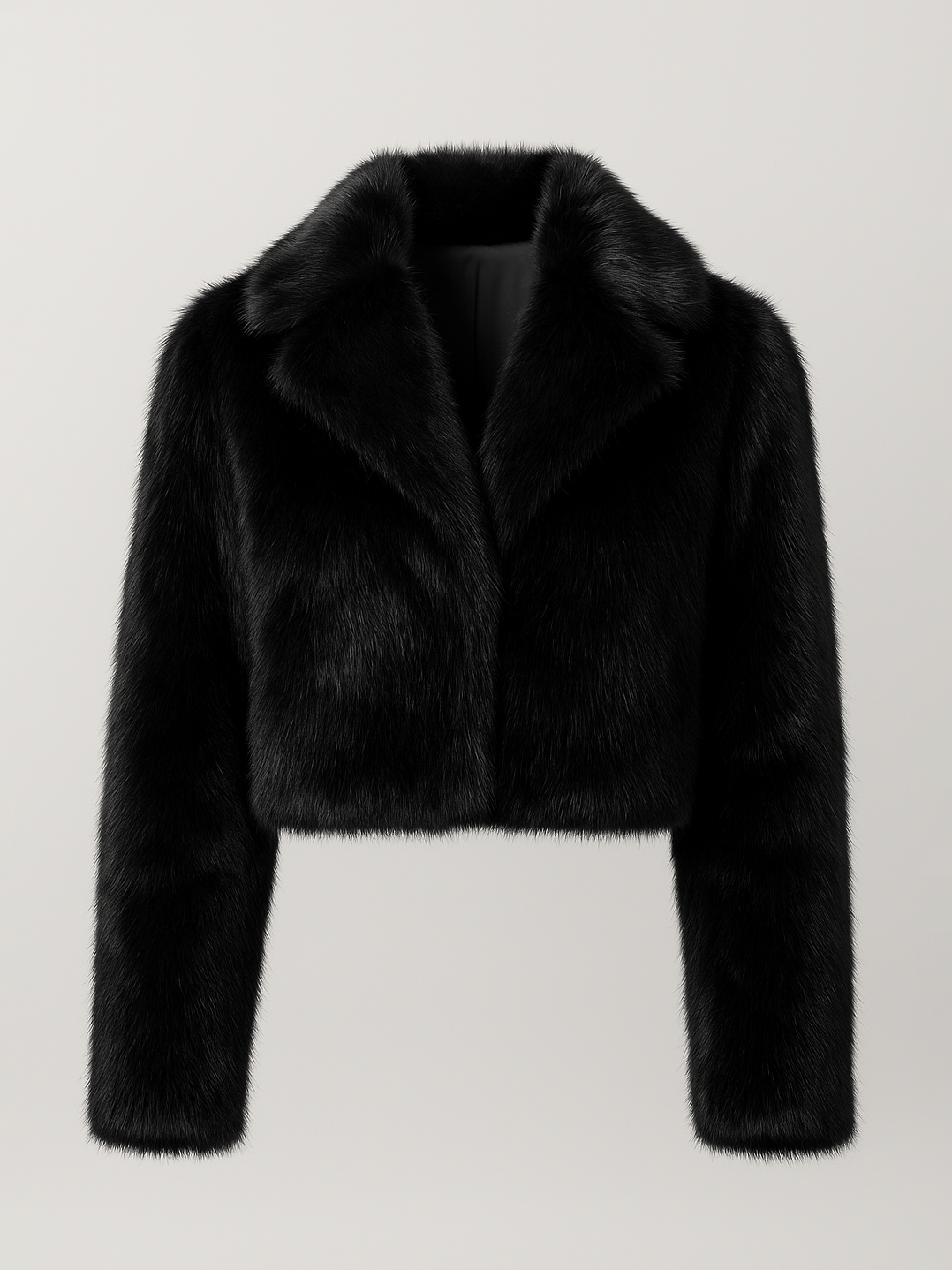 Black fur jacket on a light gray background