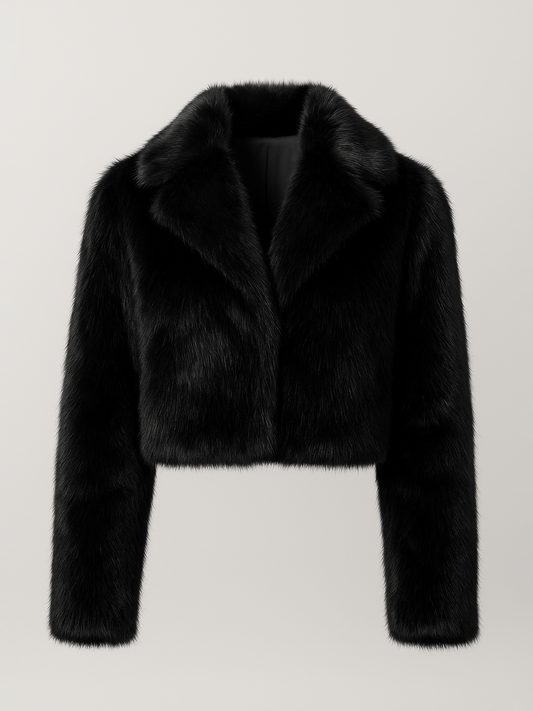 Black fur jacket on a light gray background