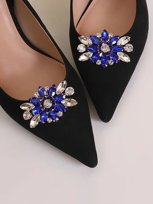 Blue and Clear Rhinestone Shoe Clips