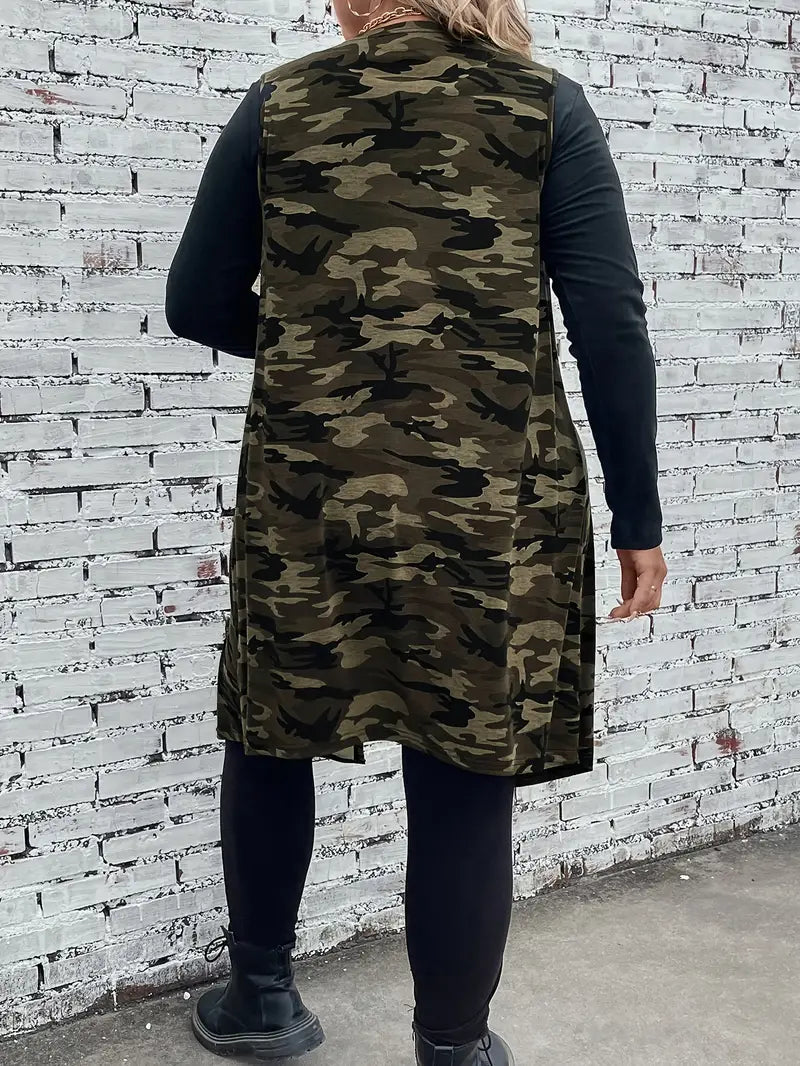 Lavinia Plus Size Draped Vest in Camo