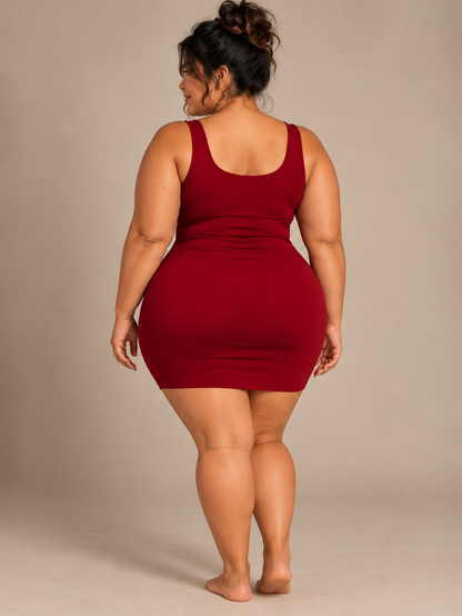 Short Bodycon Tank Plus Size Dress in Red