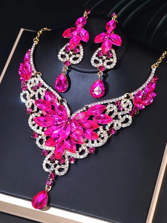 Magenta Dazzle Necklace and Earring Set