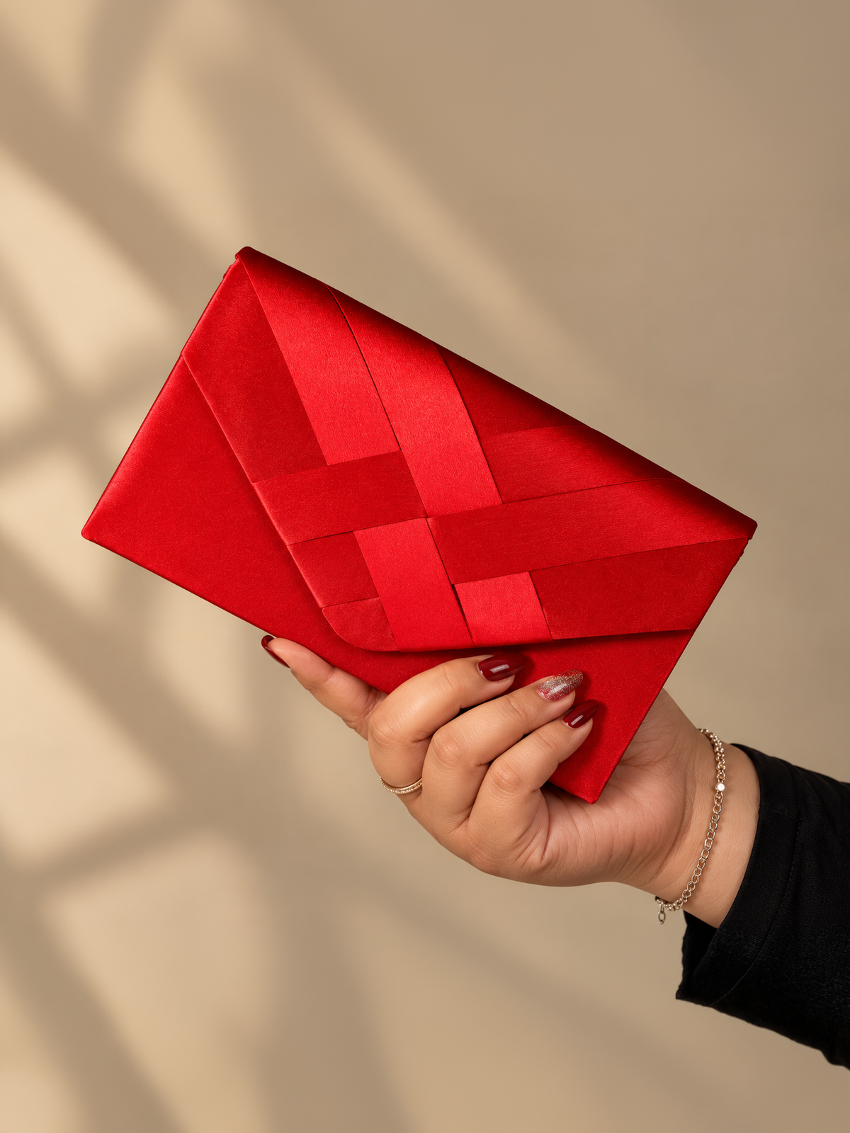 Minimalist Satin Evening Bag in Red