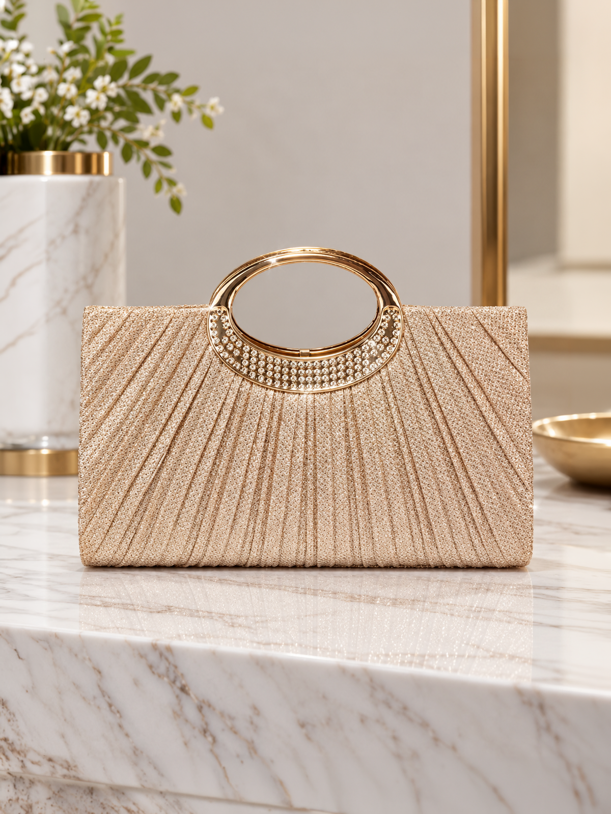 Pleated Glitter Evening Bag