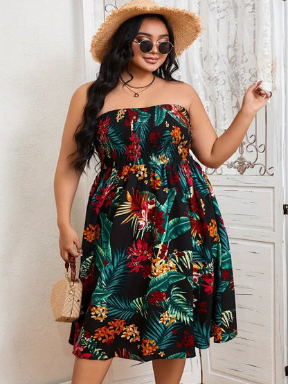 Alexis Plus Size Tropical Print Tube Dress
