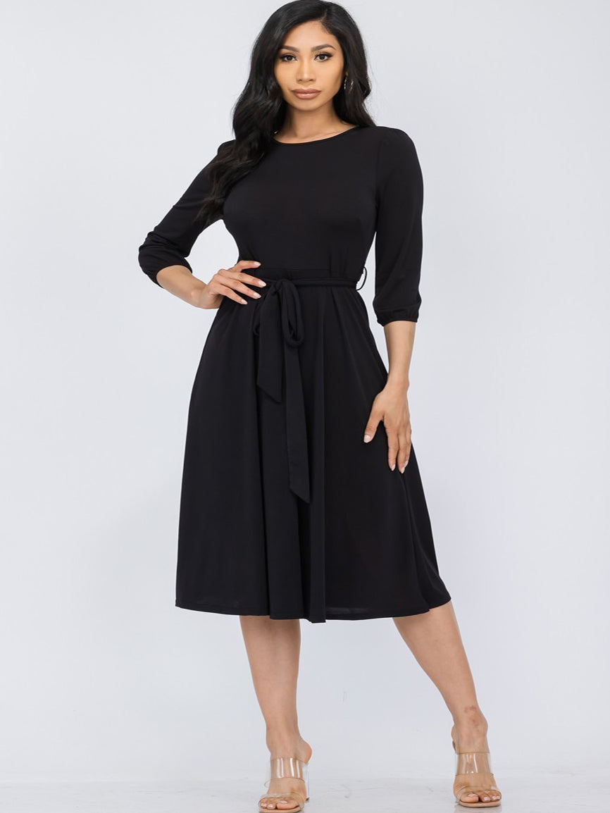 Avril Plus Size Fit & Flare Midi Dress in Black