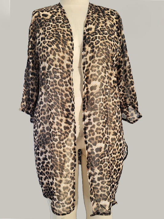 Filomena Plus Size Chiffon Kimono in Leopard Print