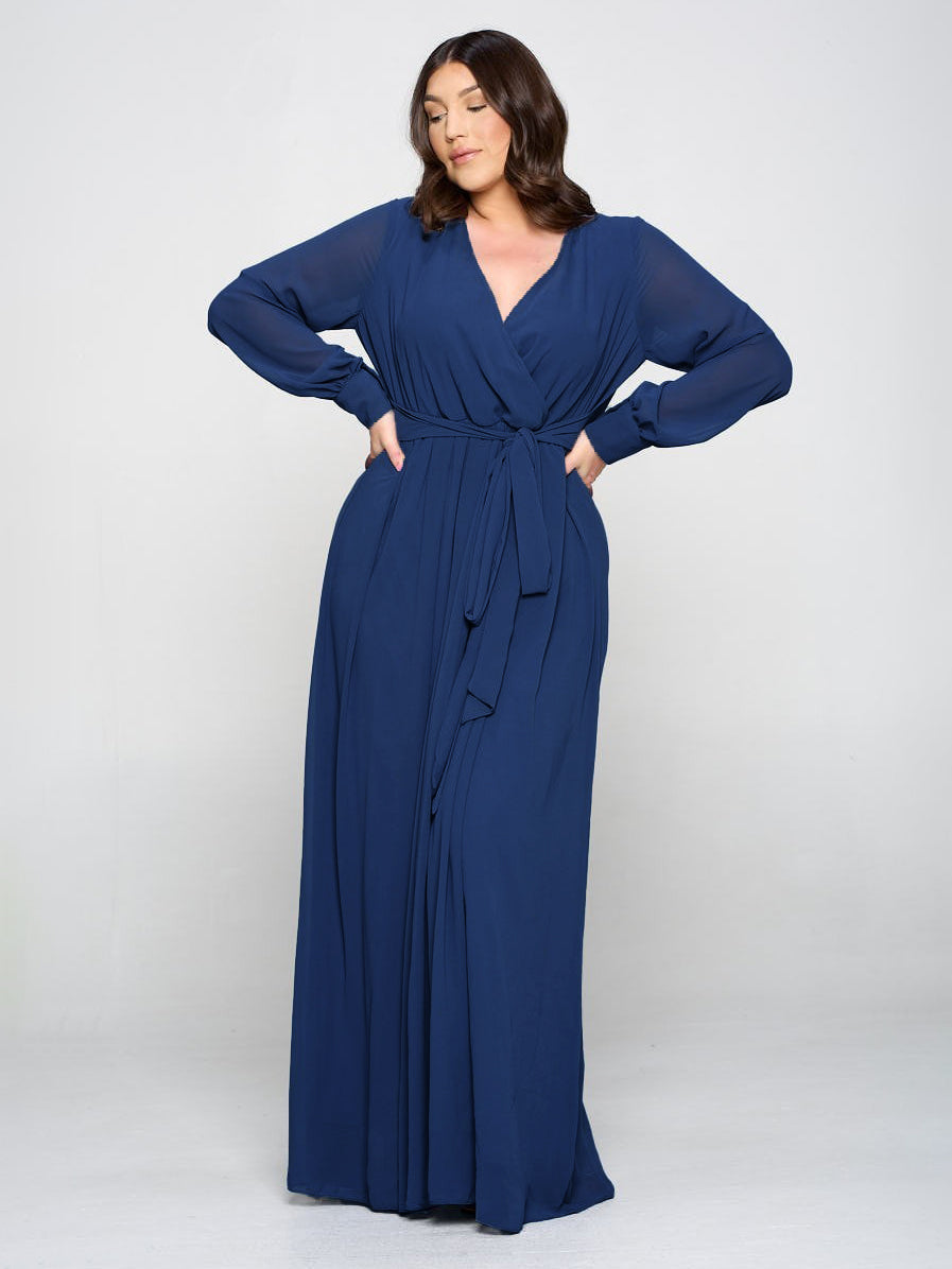 Abigail Plus Size Chiffon Maxi Dress in Navy