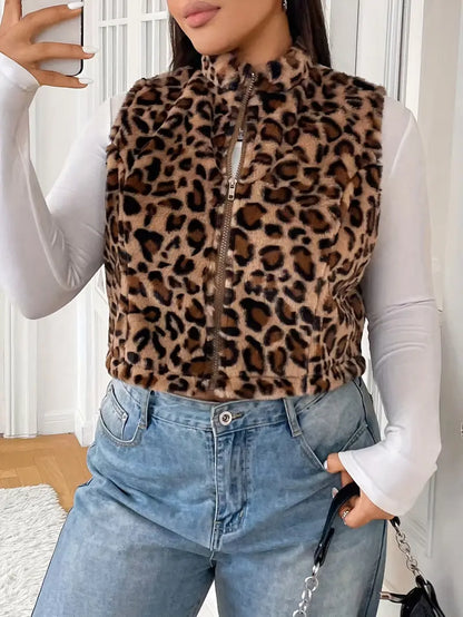 Romy Plus Size Animal Print Sherpa Vest