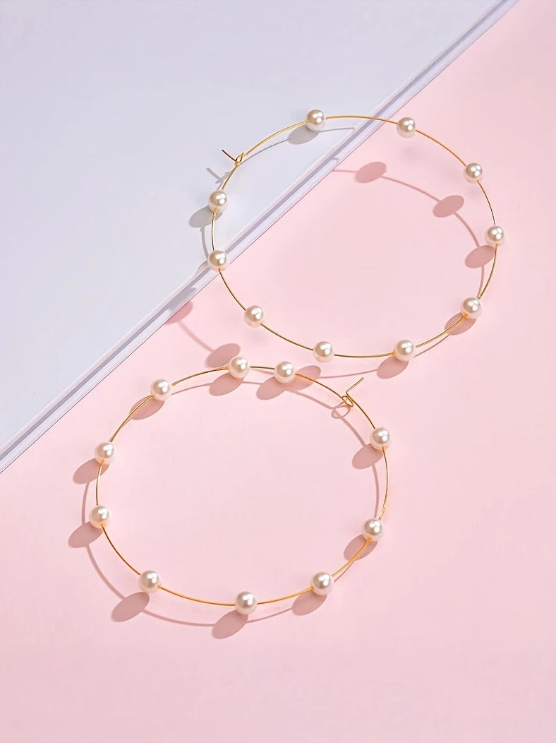 Extra Large Hoop Earrings With Pearl Details
