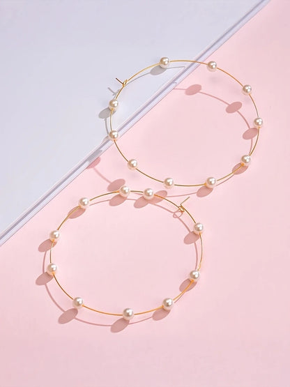 Extra Large Hoop Earrings With Pearl Details
