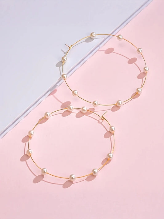 Extra Large Hoop Earrings With Pearl Details