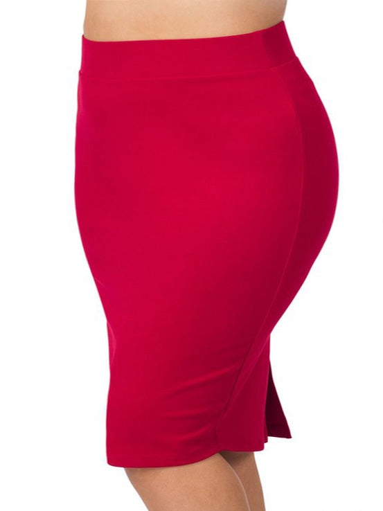 Brenda Plus Size Pencil Skirt in Red