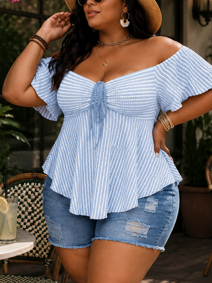 Nautical Off Shoulder Plus Size Top