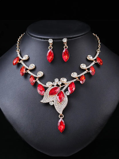 Crystal Necklace and Earring Set in Red