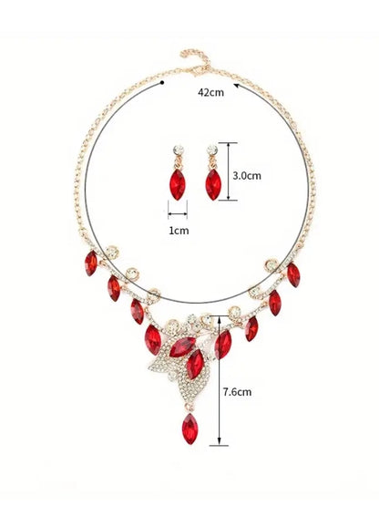 Crystal Necklace and Earring Set in Red