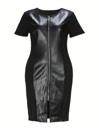 Apollonia Plus Size Bodycon Dress with Leatherette Insert