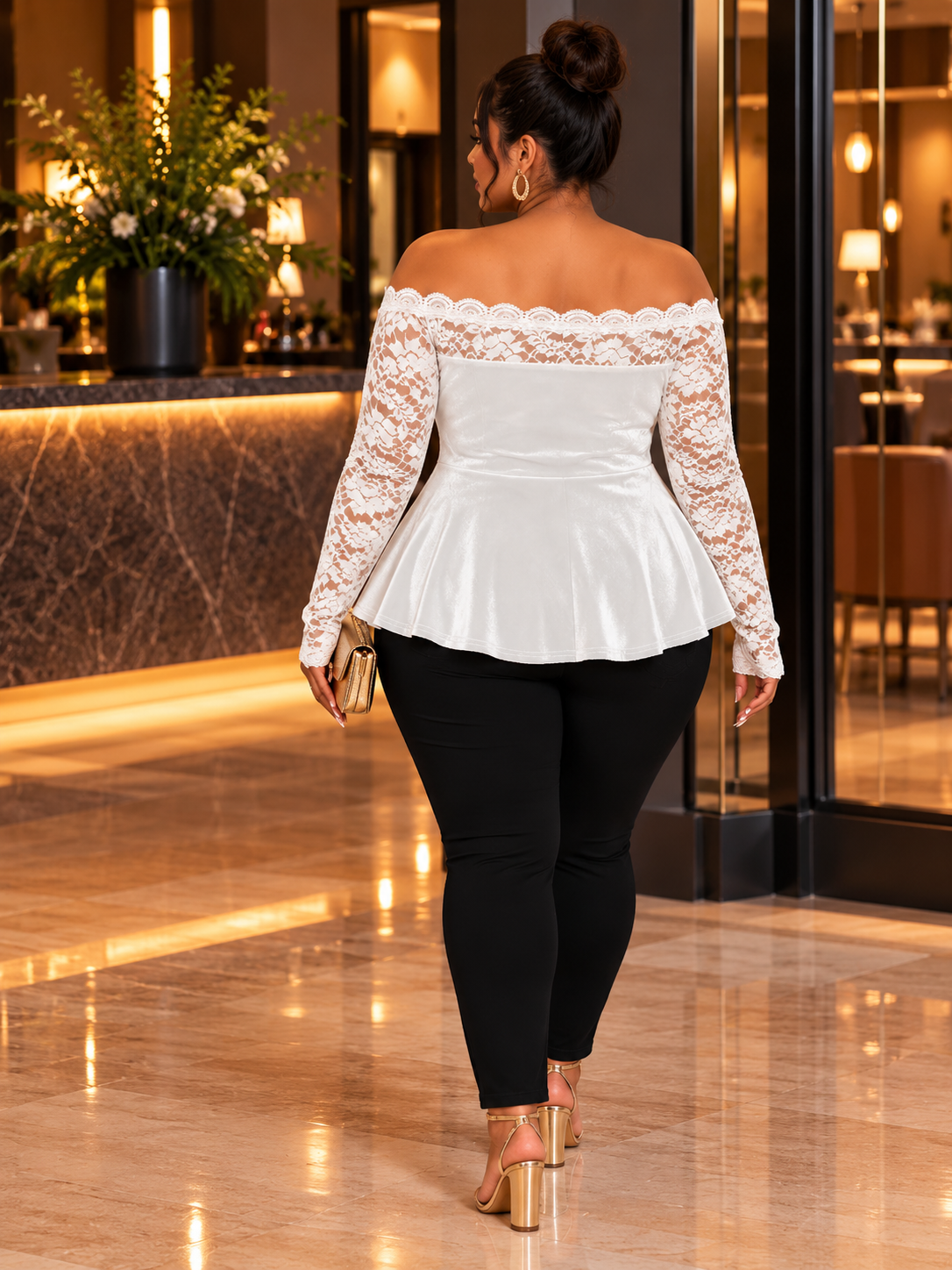 Victoria Lace & Velvet Plus Size Top in White