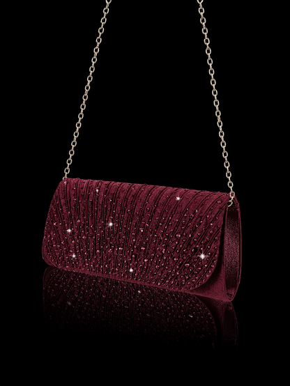 Pleated Evening Bag With Rhinestones in Wine