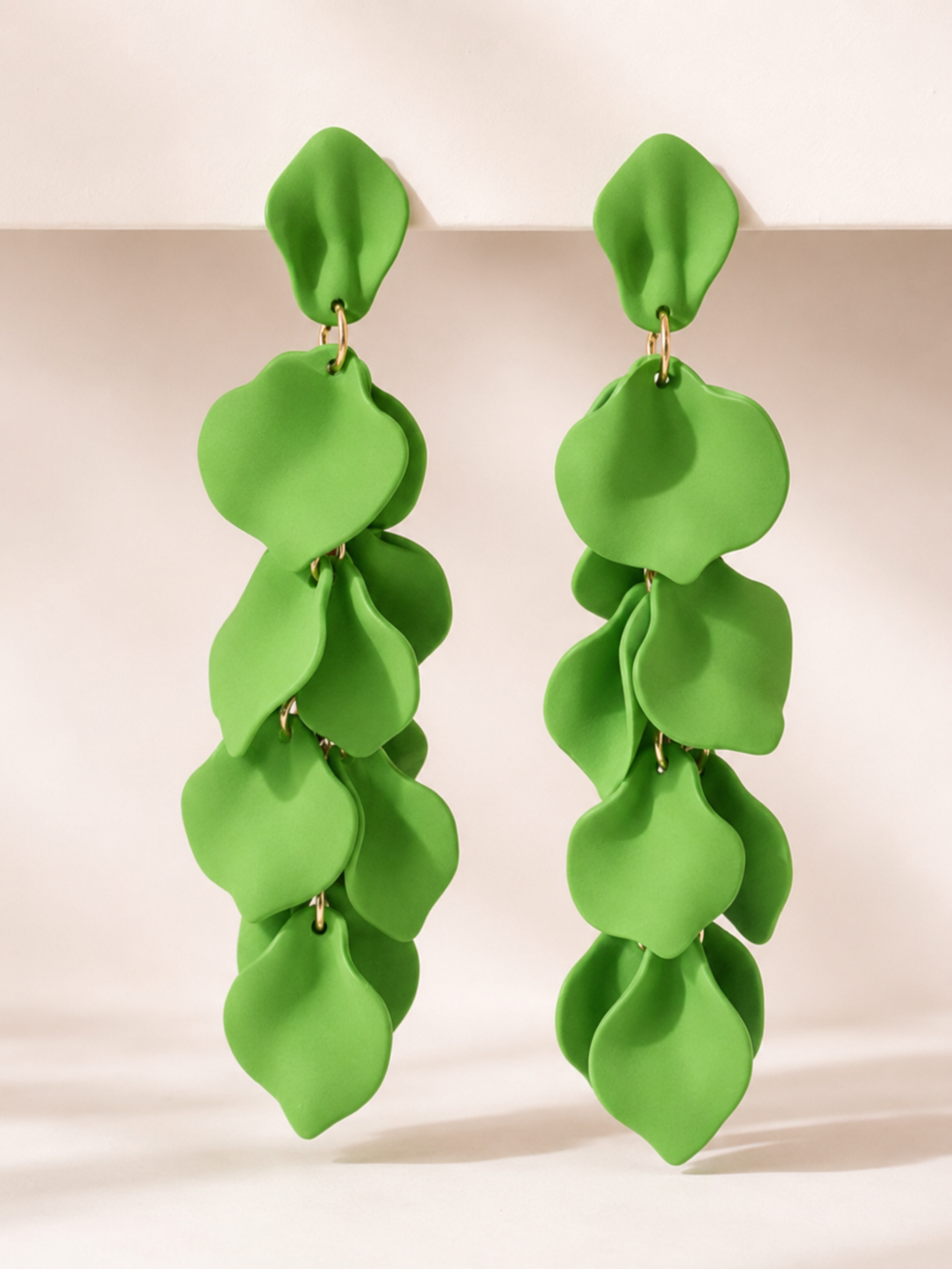 Exaggerated Long Petal Tassel Earrings in Lime