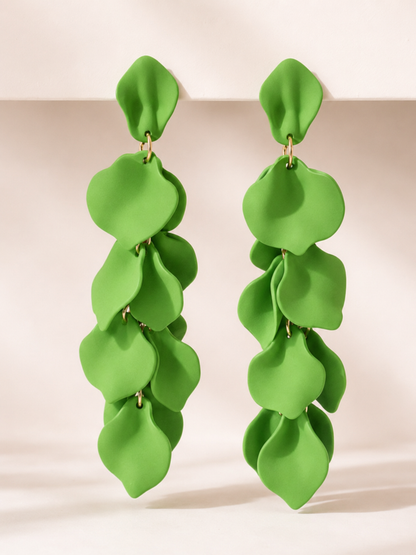Exaggerated Long Petal Tassel Earrings in Lime