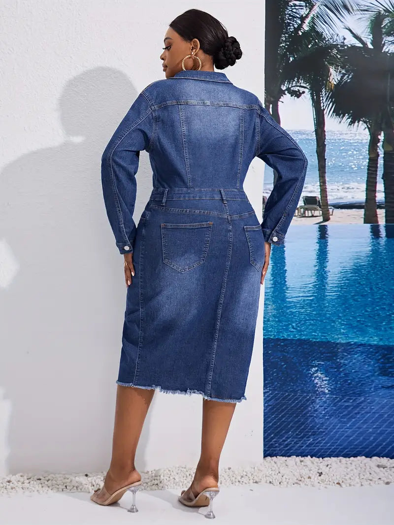 Christine Button Down Plus Size Denim Dress