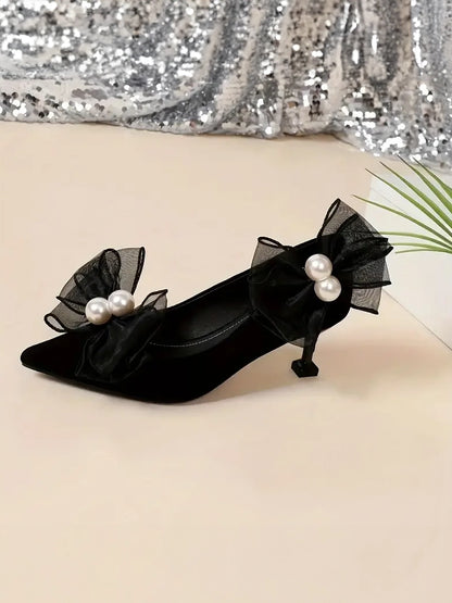 Organza Bow and Pearl Shoe Clips