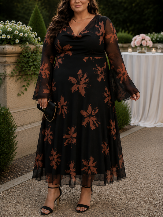 Fiona Mesh Plus Size Floral Dress