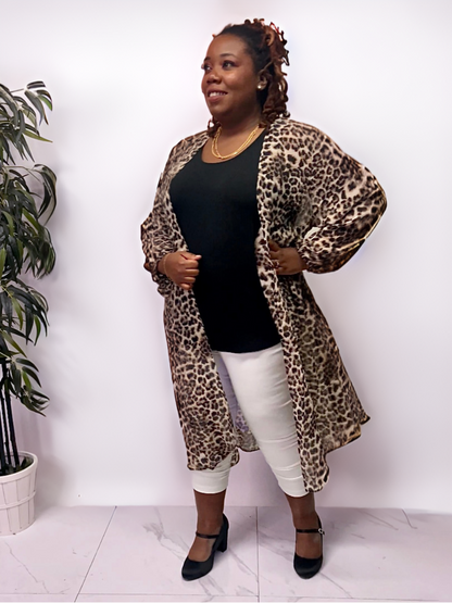 Wren Plus Size Leopard Print Chiffon Kimono