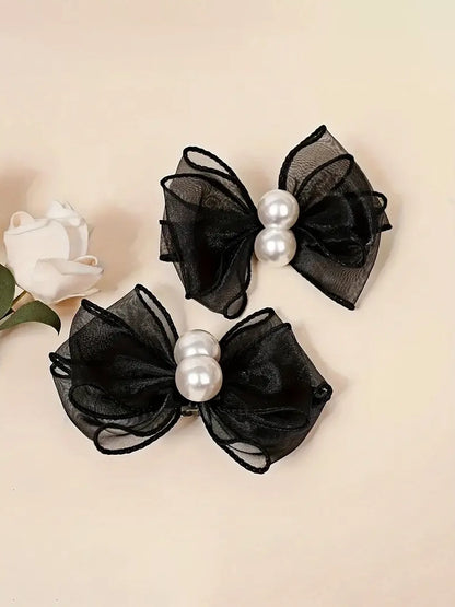 Organza Bow and Pearl Shoe Clips