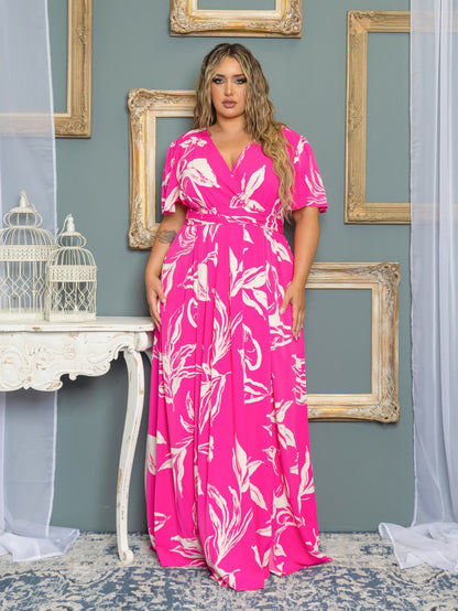 Claire Plus Size Chiffon Maxi Dress in Pink Floral