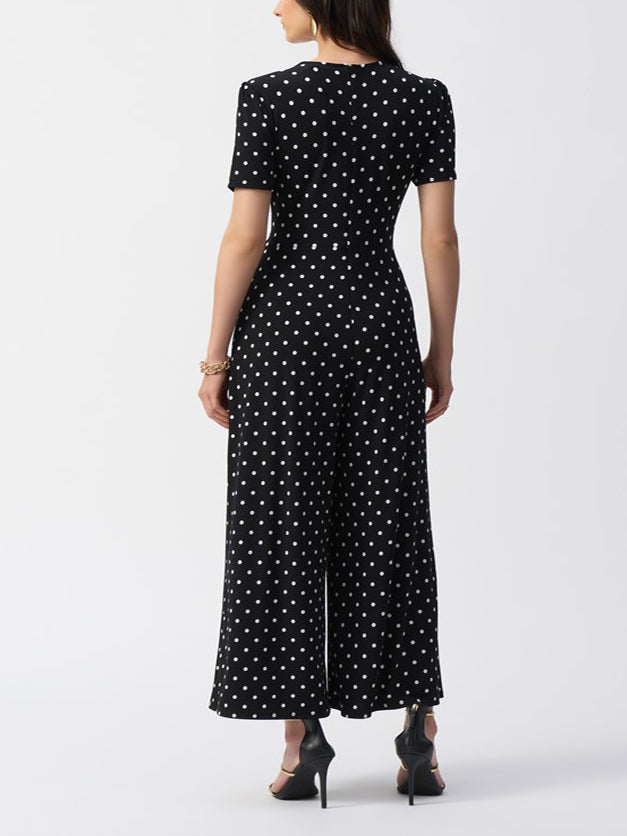 Silky Knit Dot Print Wrap Culotte Jumpsuit by designer Joseph Ribkoff Style 251008