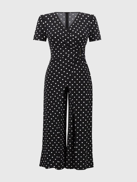 Silky Knit Dot Print Wrap Culotte Jumpsuit by designer Joseph Ribkoff Style 251008