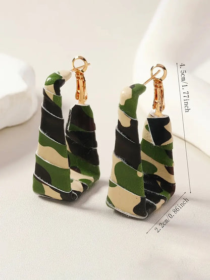 Camo Print Wrapped Door Knocker Earrings
