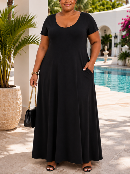 Juliette Basic Plus Size Dress with Pockets