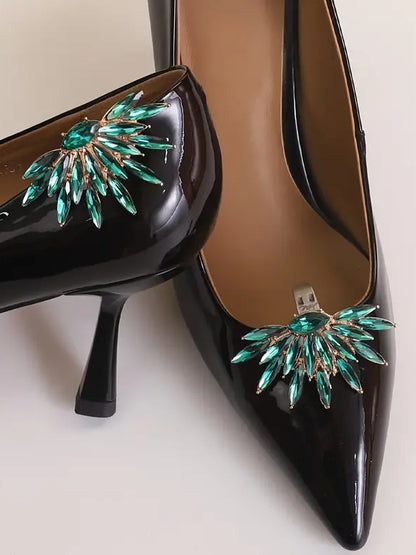 Green Rhinestone Shoe Clips